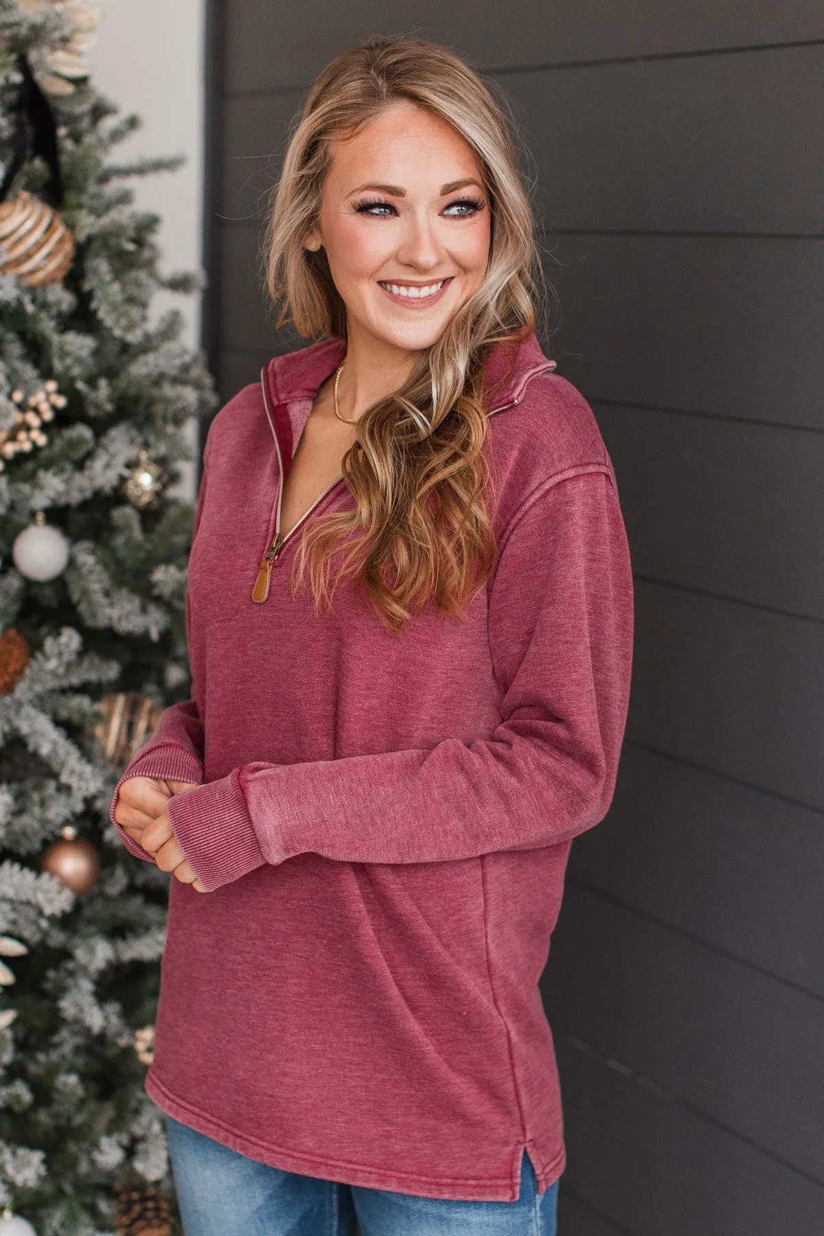 Reason To Celebrate Quarter Zip Pullover- Burgundy