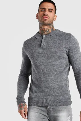 Regular Long Sleeve Knitted Polo