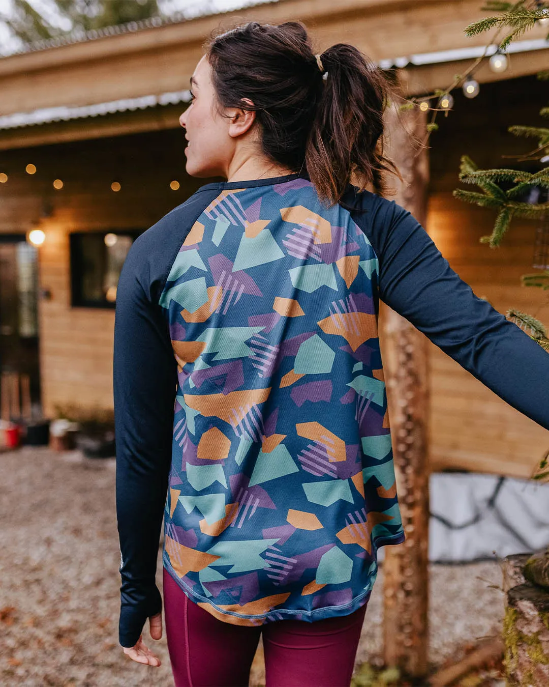 River Recycled Base Layer LS T-Shirt - Deep Blue Camo Pattern