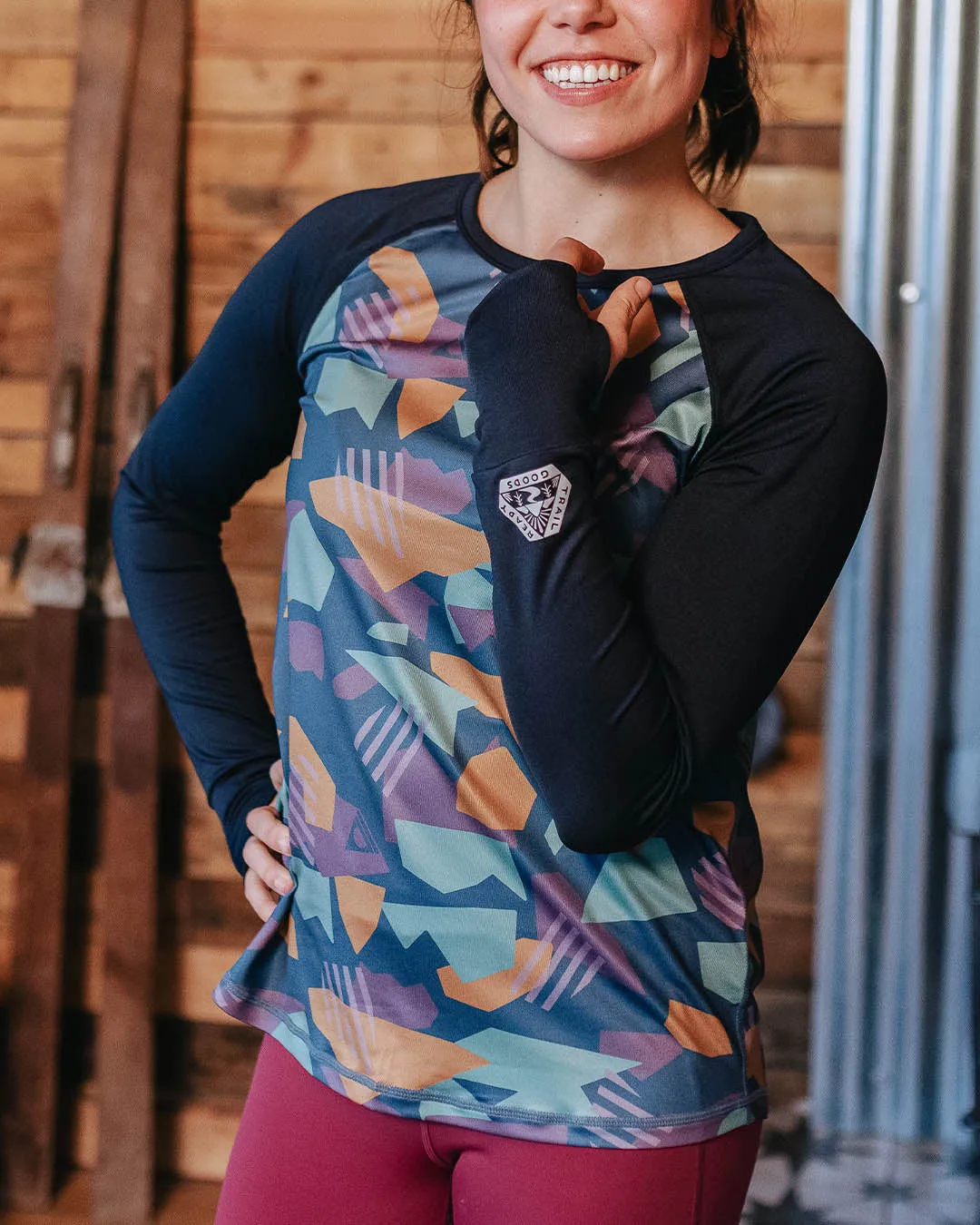 River Recycled Base Layer LS T-Shirt - Deep Blue Camo Pattern