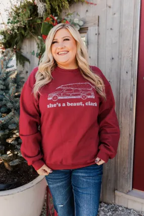 She's A Beaut, Clark Graphic Pullover- Cranberry