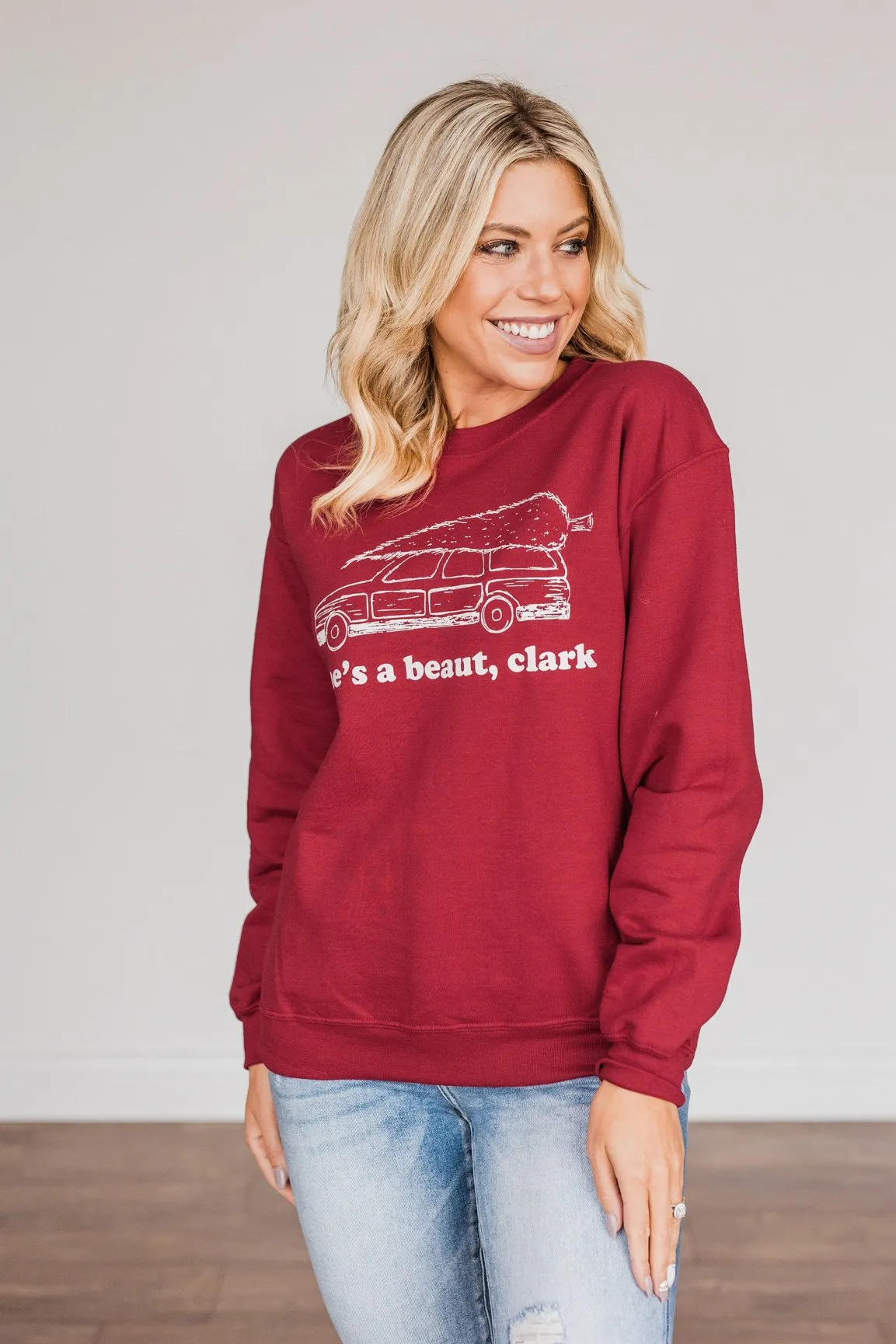 She's A Beaut, Clark Graphic Pullover- Cranberry