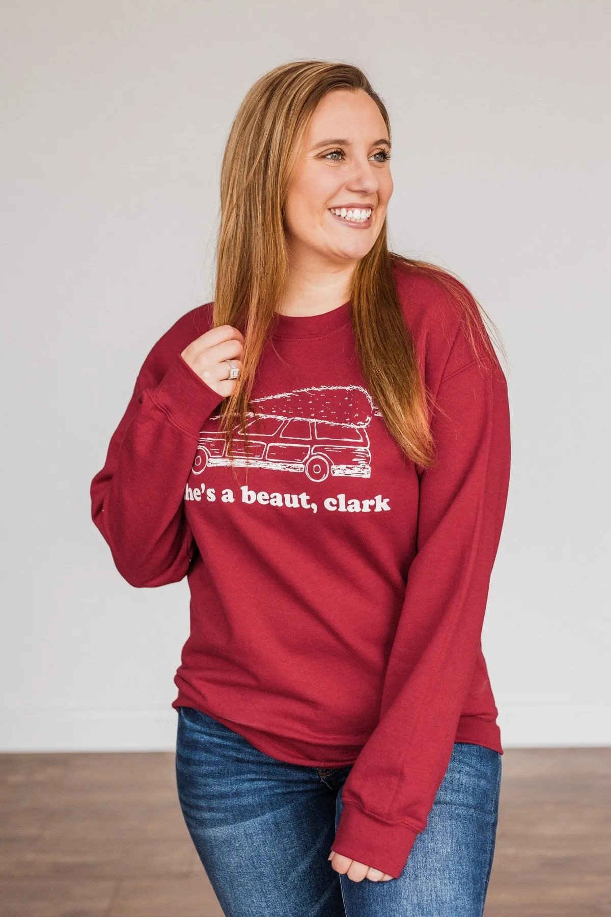 She's A Beaut, Clark Graphic Pullover- Cranberry