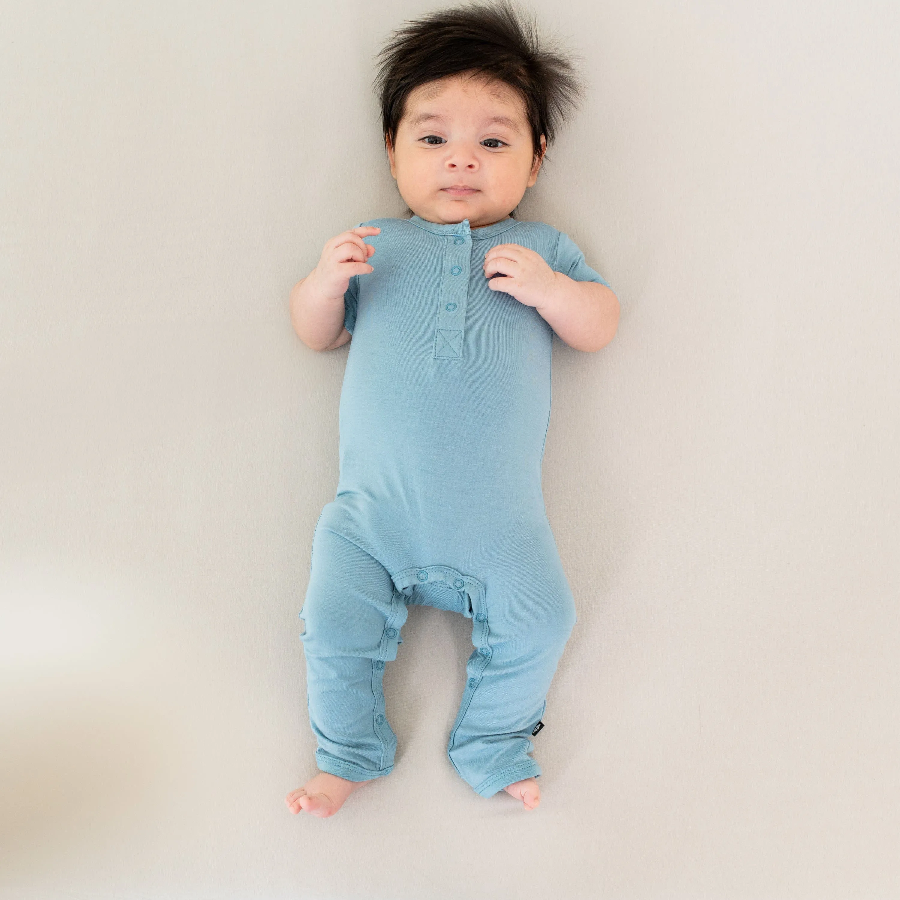 Short Sleeve Romper in Dusty Blue