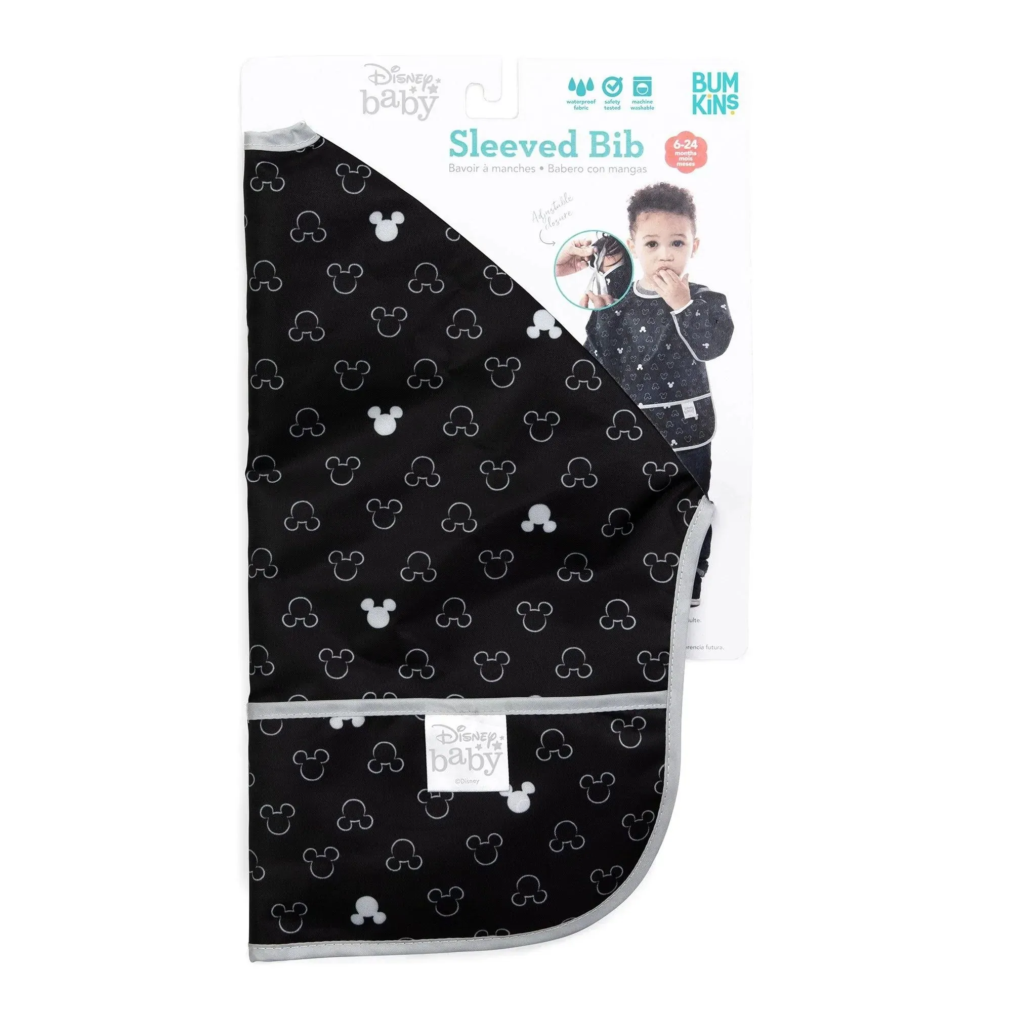 Sleeved Bib: Mickey Mouse Icon Black + White