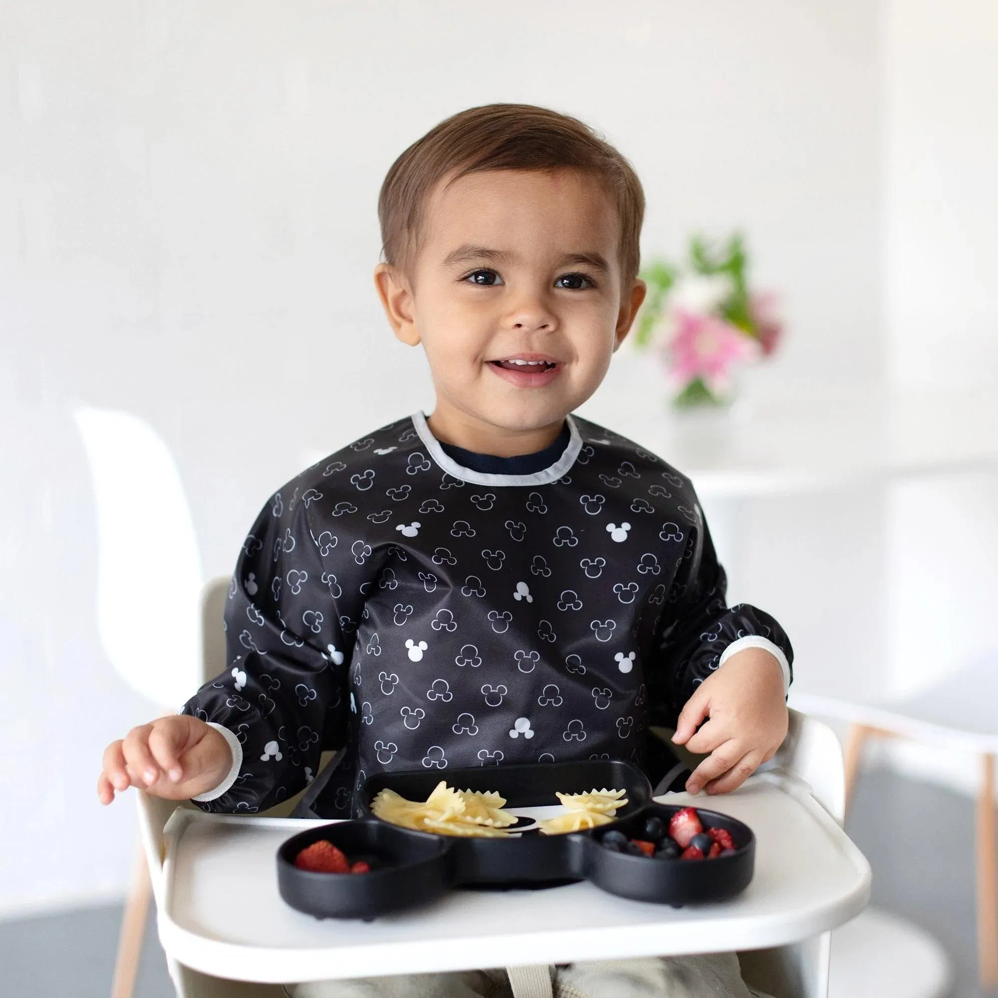 Sleeved Bib: Mickey Mouse Icon Black + White