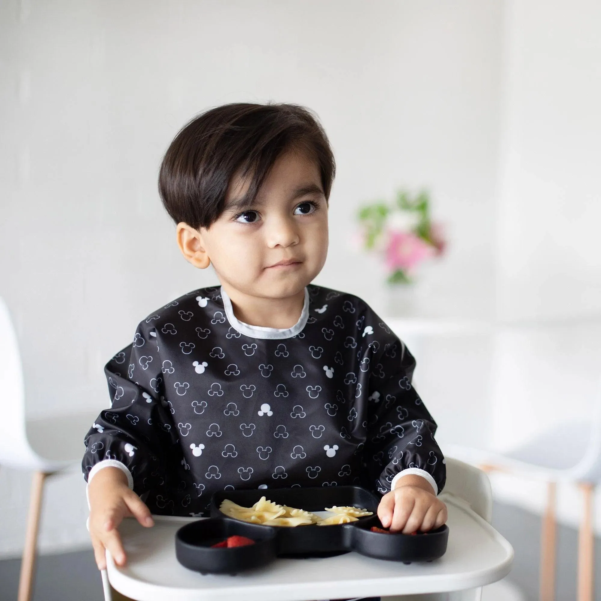 Sleeved Bib: Mickey Mouse Icon Black + White