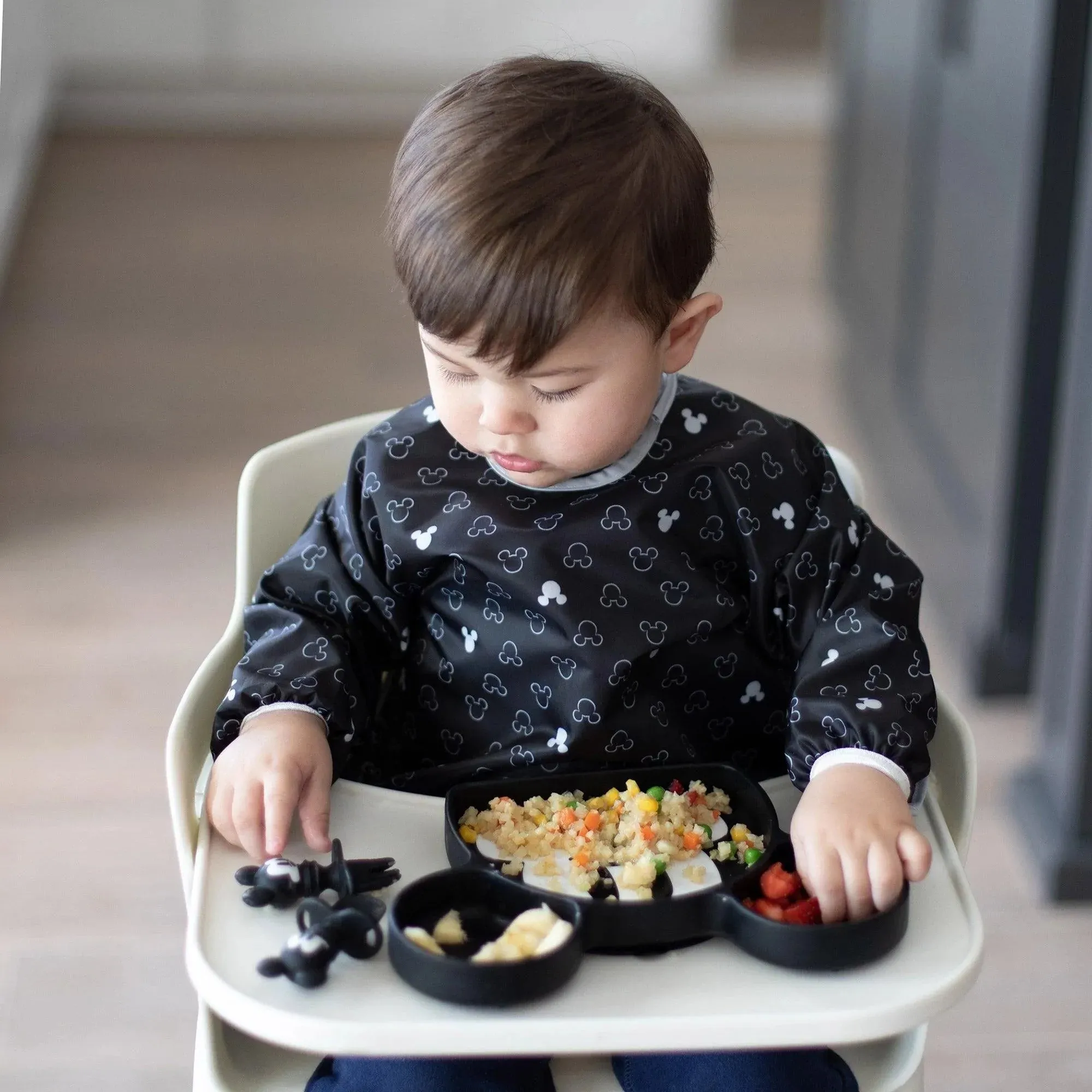 Sleeved Bib: Mickey Mouse Icon Black + White