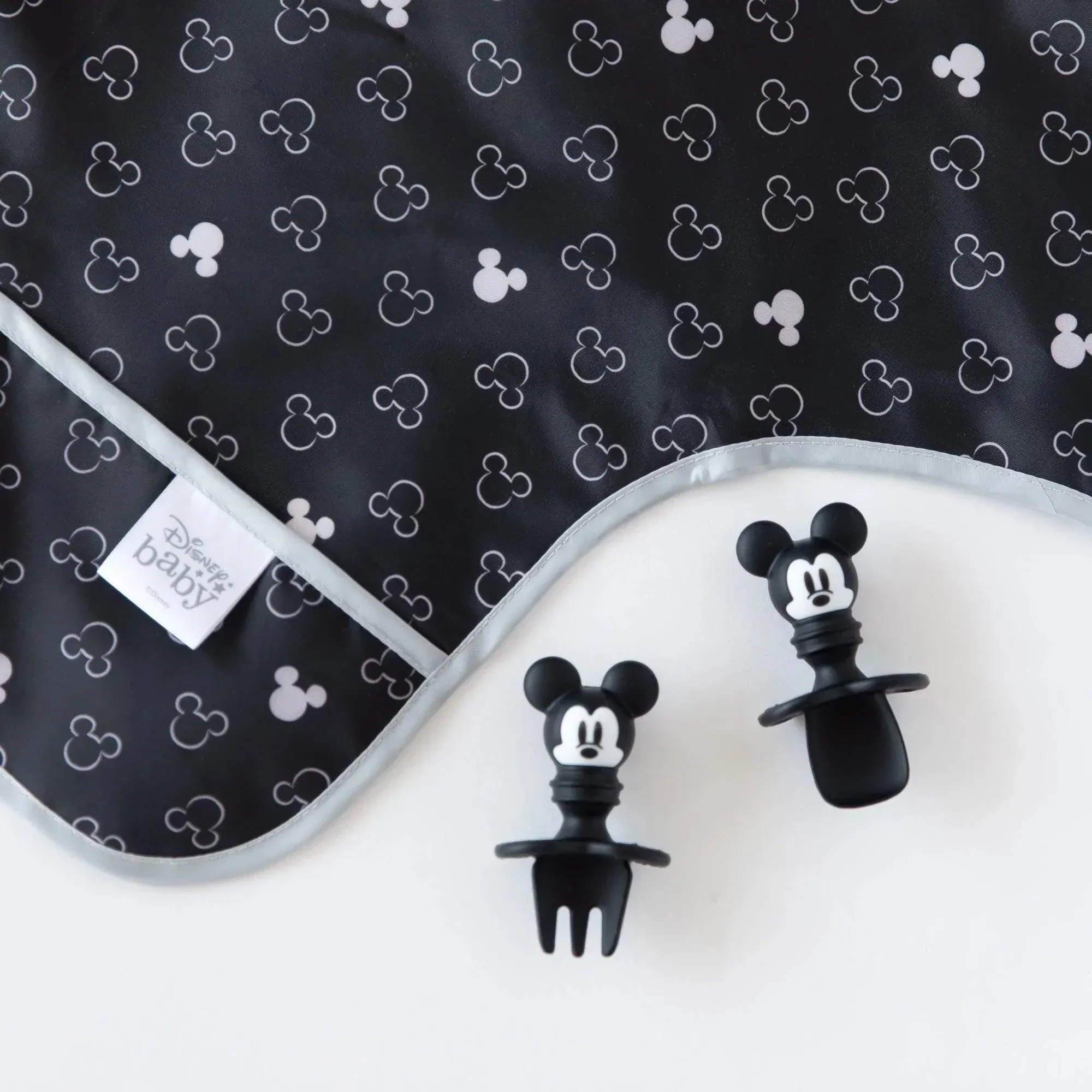 Sleeved Bib: Mickey Mouse Icon Black + White