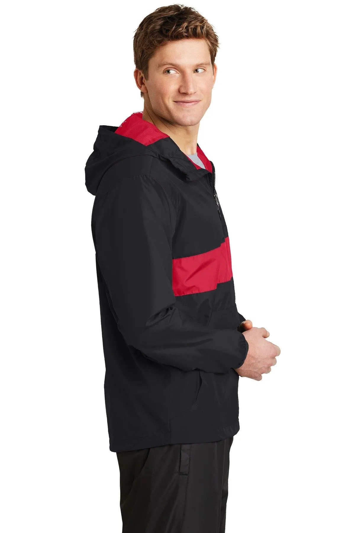 Sport-Tek Zipped Pocket Anorak JST65 Black/ True Red