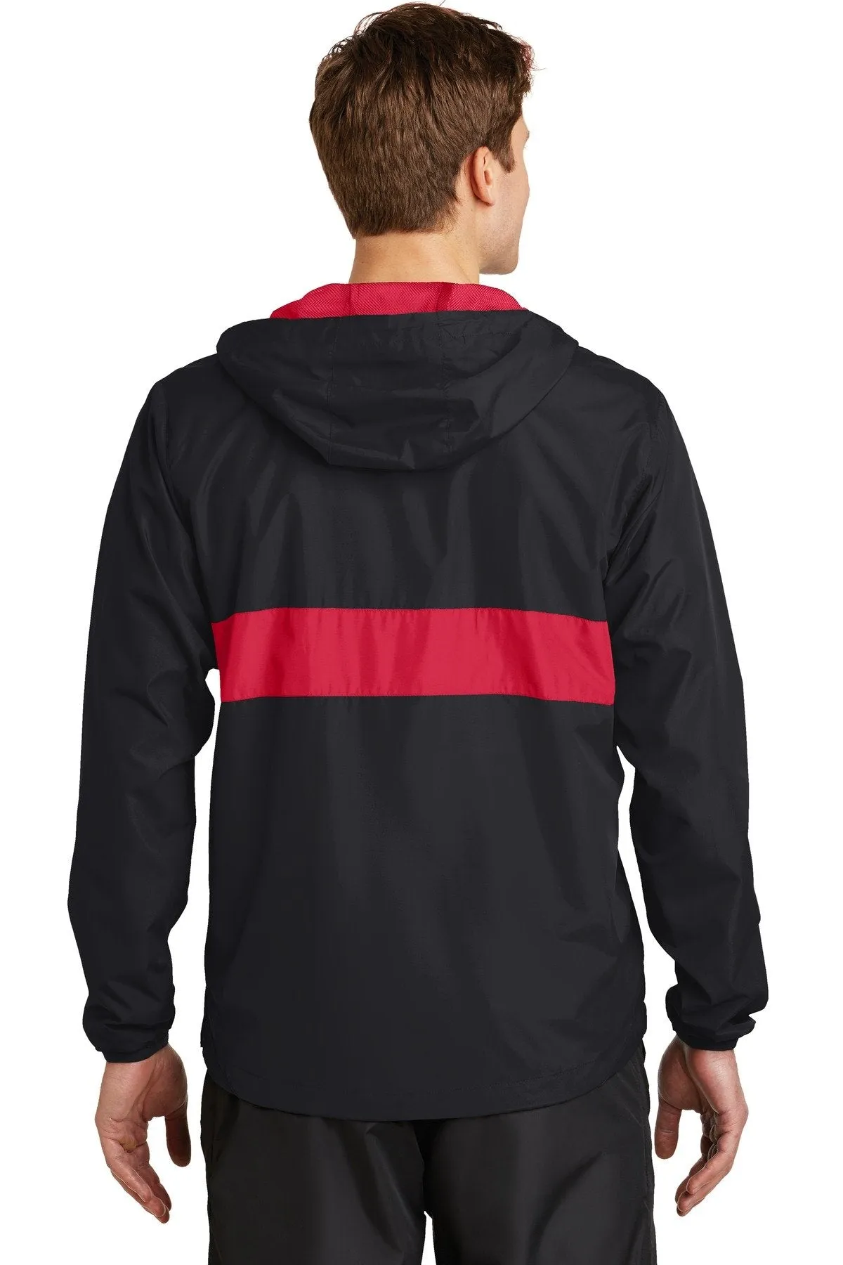 Sport-Tek Zipped Pocket Anorak JST65 Black/ True Red