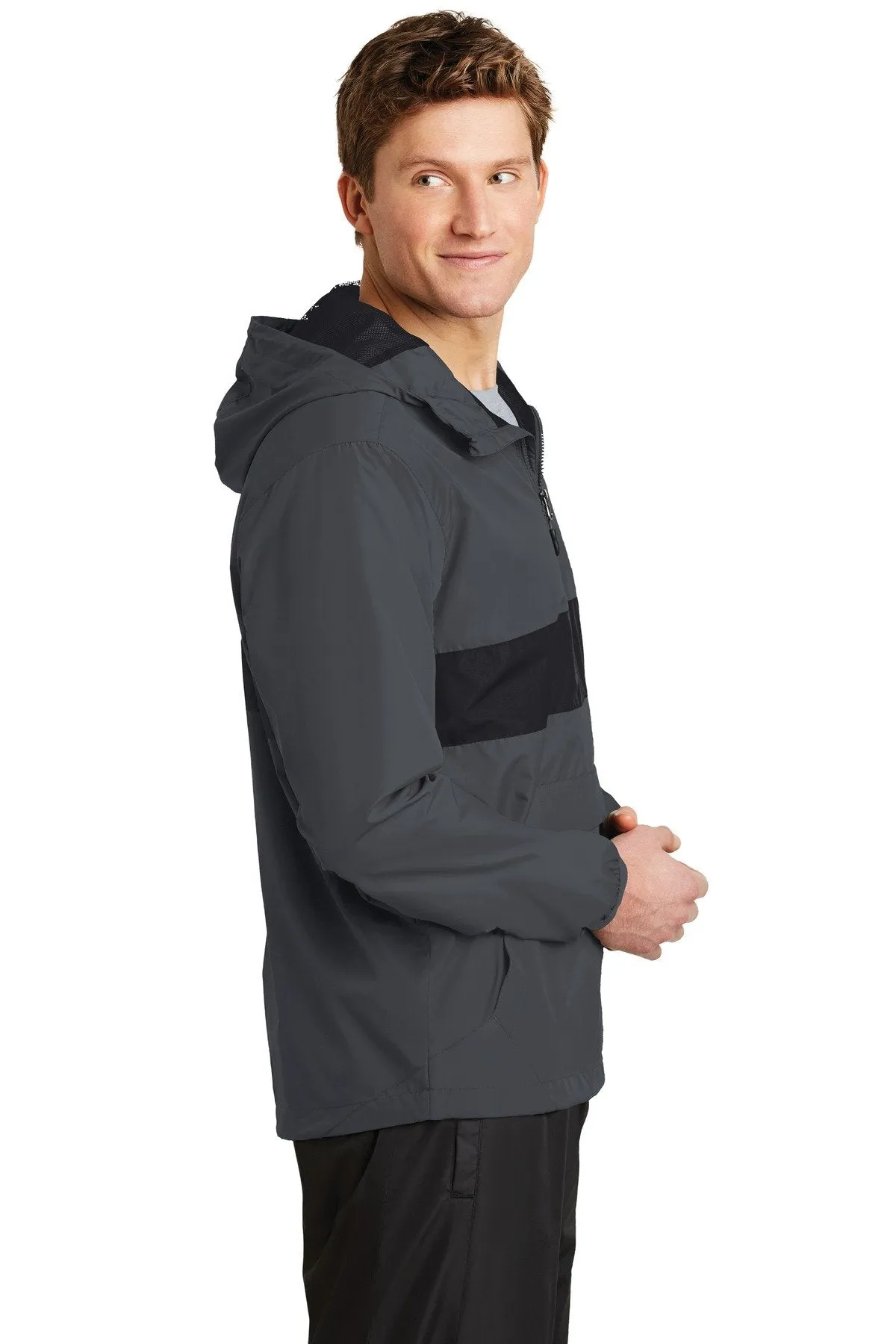 Sport-Tek Zipped Pocket Anorak JST65 Graphite Grey/ Black