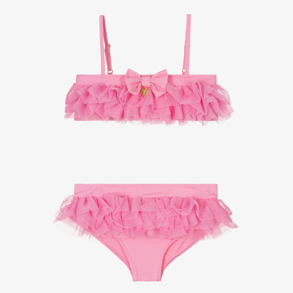 Teen Girls Pink Tulle Ruffle Bikini