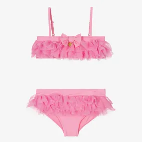 Teen Girls Pink Tulle Ruffle Bikini