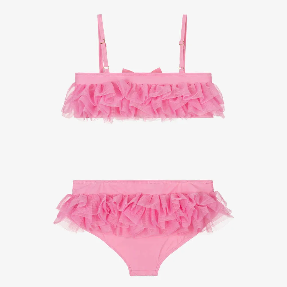 Teen Girls Pink Tulle Ruffle Bikini