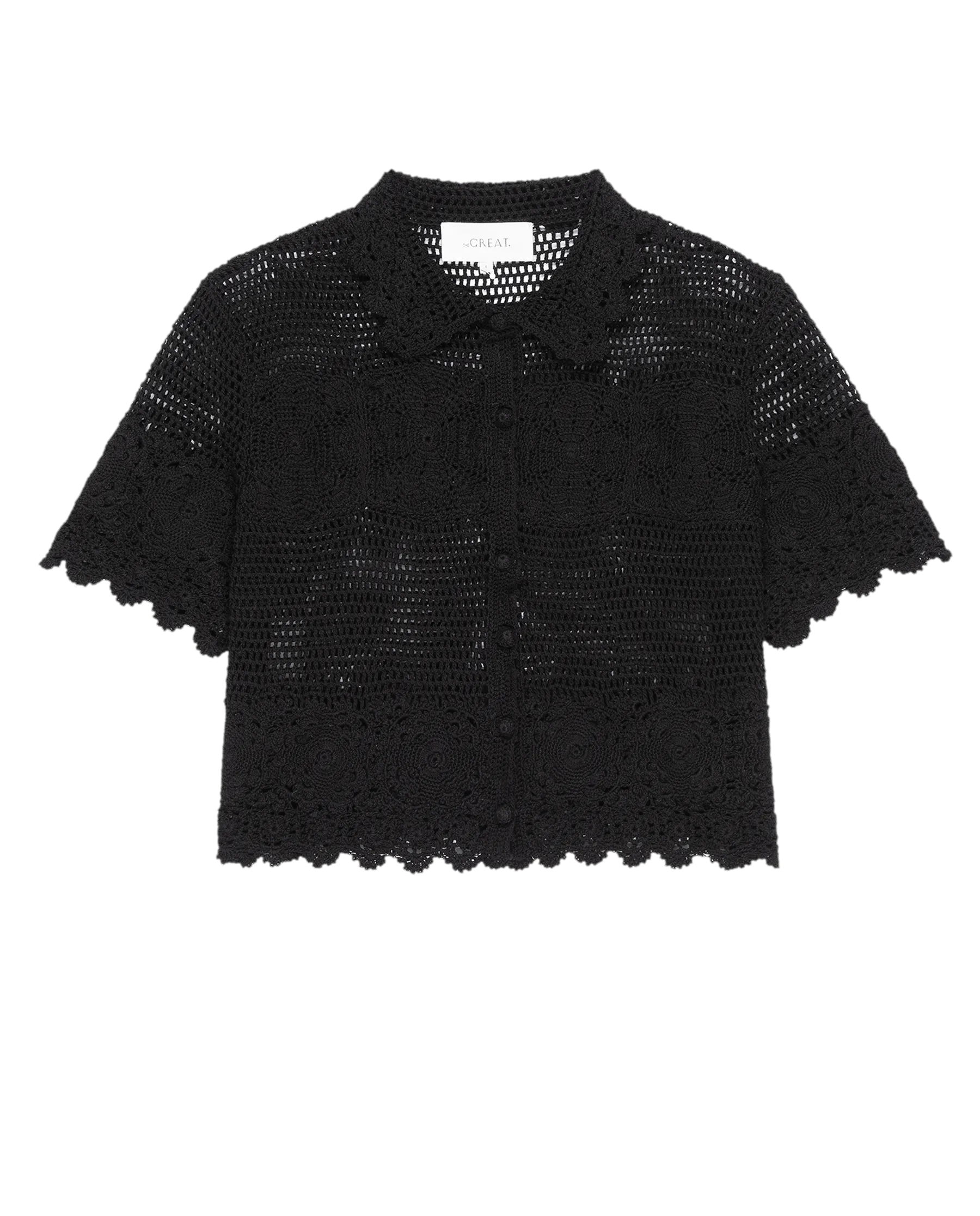 The Crochet Polo Top. -- Black