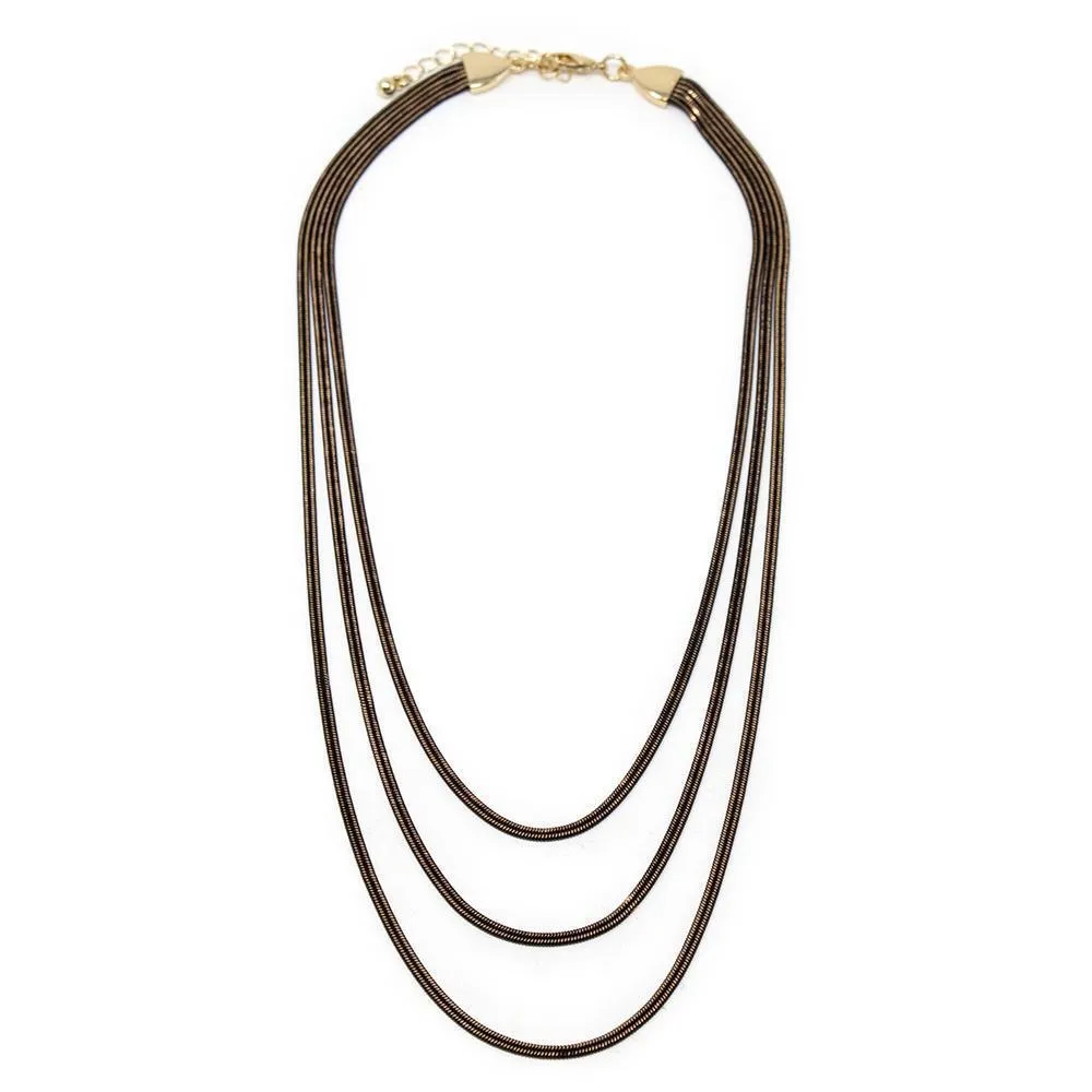 Three Layer Liquid Metal Necklace Gold/Black