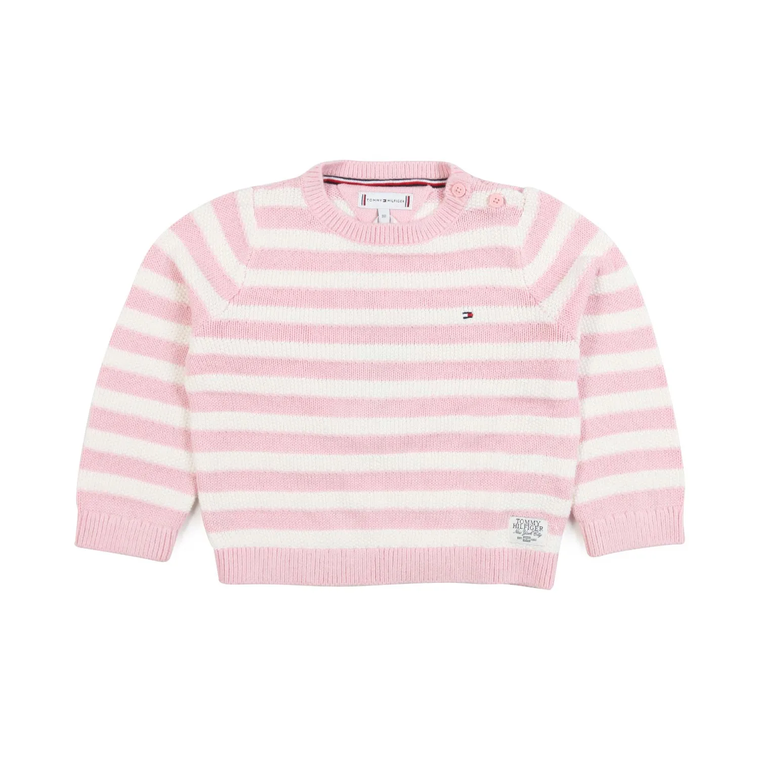 Tommy Hilfiger Cream And Pink Striped Pullover For Baby Girl