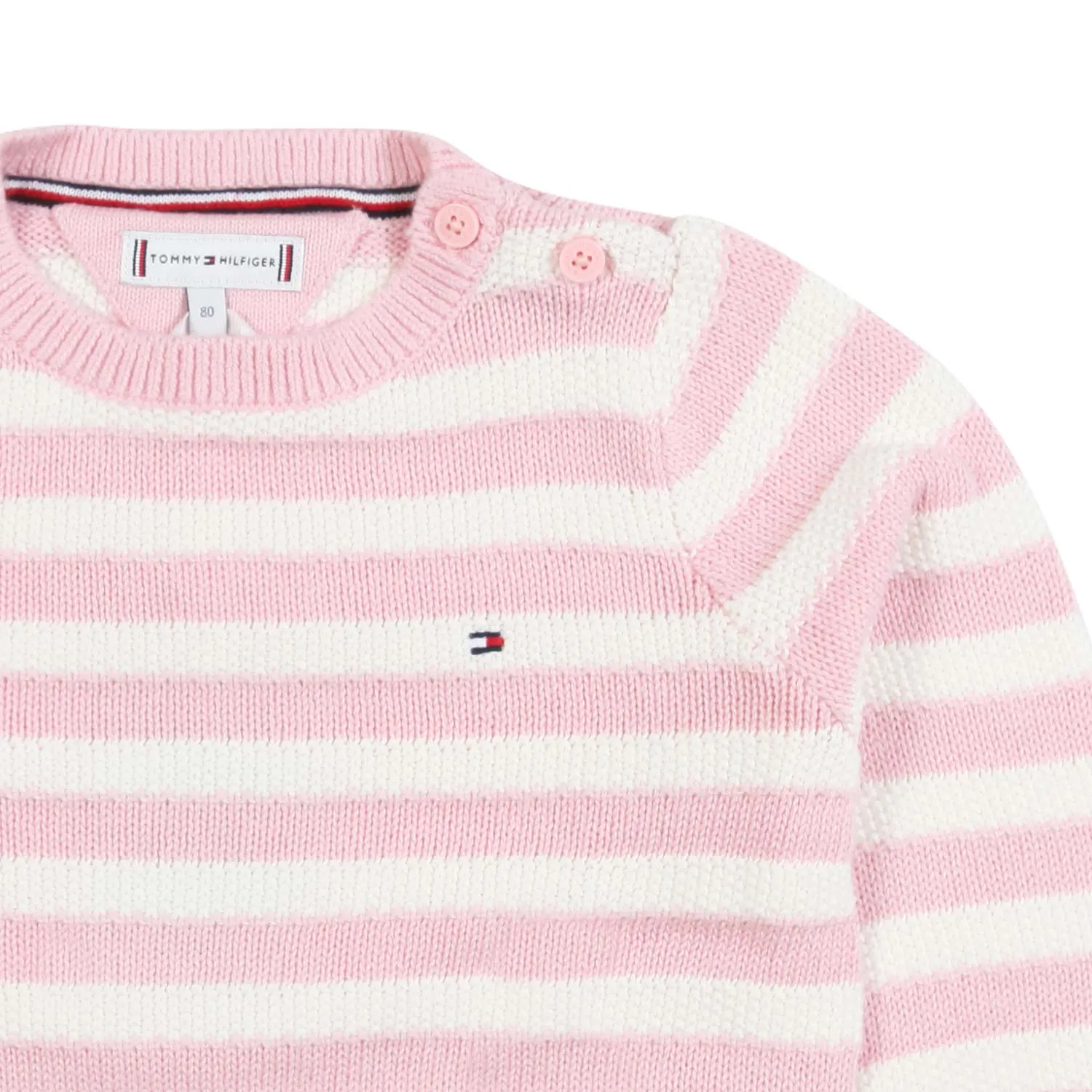 Tommy Hilfiger Cream And Pink Striped Pullover For Baby Girl