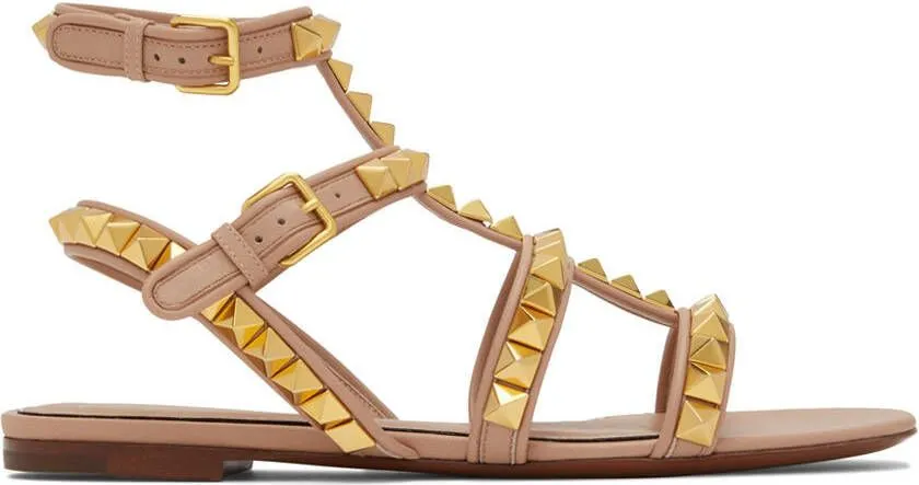 Valentino Garavani Taupe Rockstud No Limit Flat Sandals