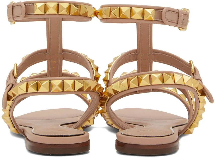 Valentino Garavani Taupe Rockstud No Limit Flat Sandals