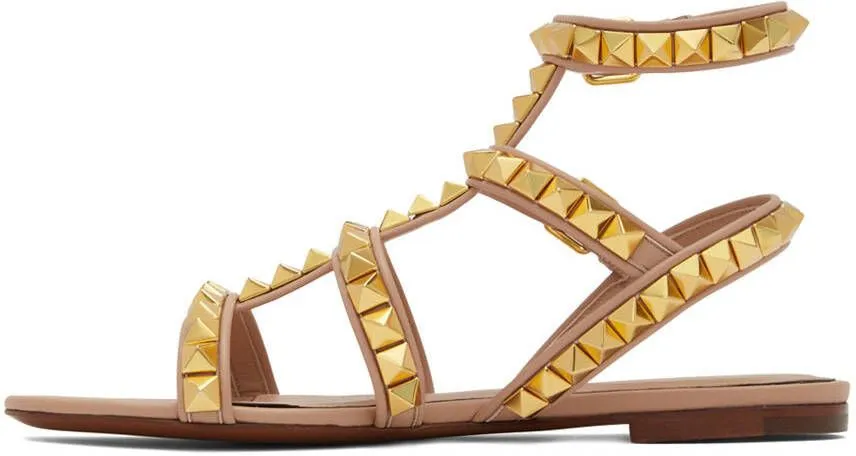 Valentino Garavani Taupe Rockstud No Limit Flat Sandals