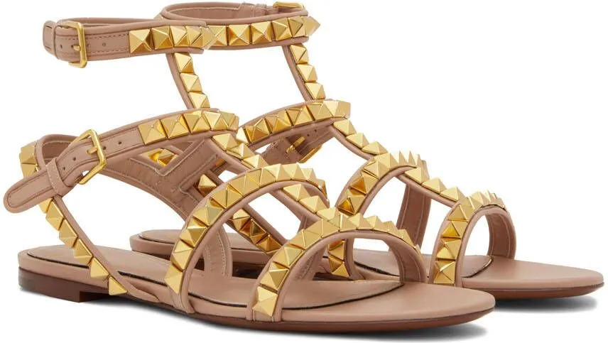 Valentino Garavani Taupe Rockstud No Limit Flat Sandals