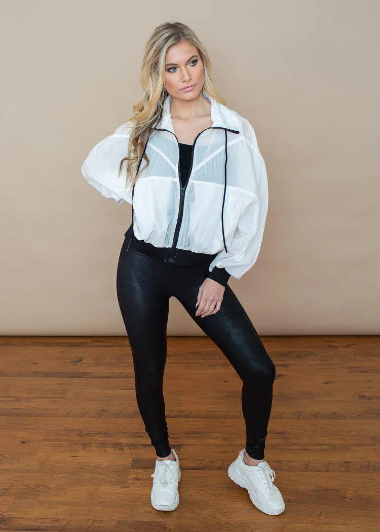 White and Black Hooded Zip-Up Windbreaker ***FINAL SALE***