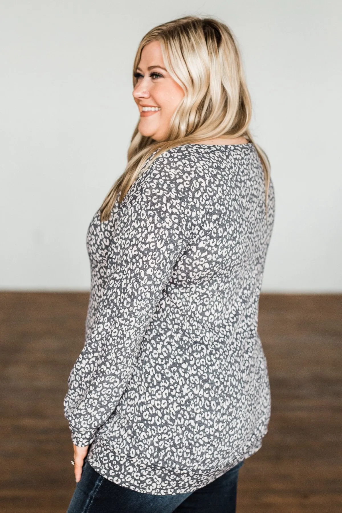 Wild Little Thing Animal Print Pullover- Charcoal & Taupe