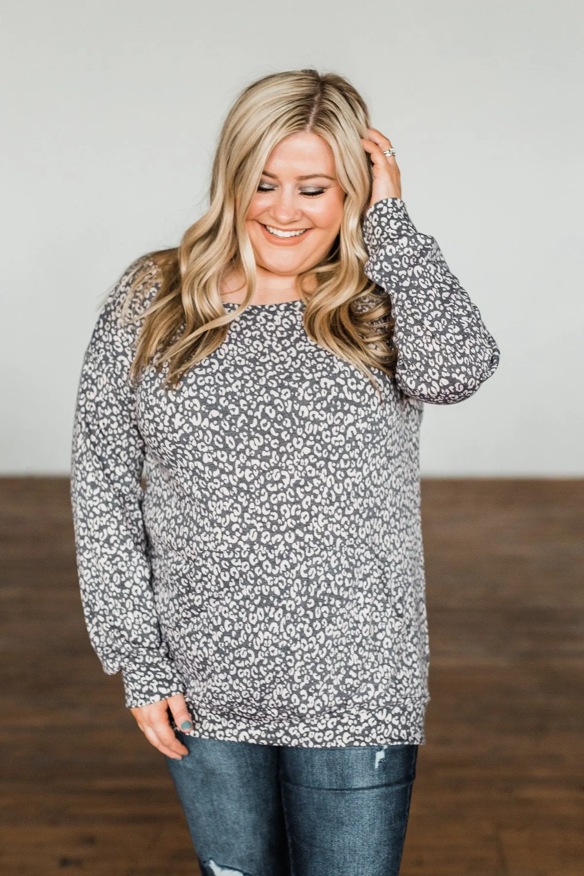 Wild Little Thing Animal Print Pullover- Charcoal & Taupe