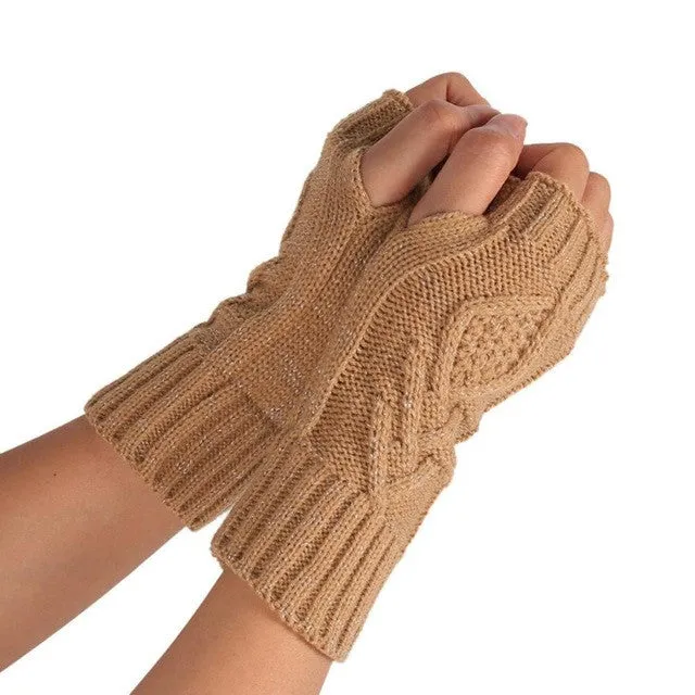 Women  Fingerless Gloves Knitted Half Finger Glove Soft Warm Half Mitten Women Female Gloves Mittens Guantes Mujer  SM6