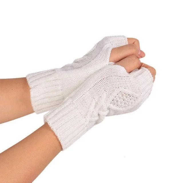 Women  Fingerless Gloves Knitted Half Finger Glove Soft Warm Half Mitten Women Female Gloves Mittens Guantes Mujer  SM6