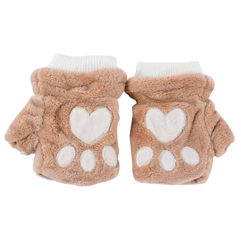 Women Girls Fingerless Warm Fur Fleece Gloves Cute Mittens Wrist Glove 6 Colors SM6