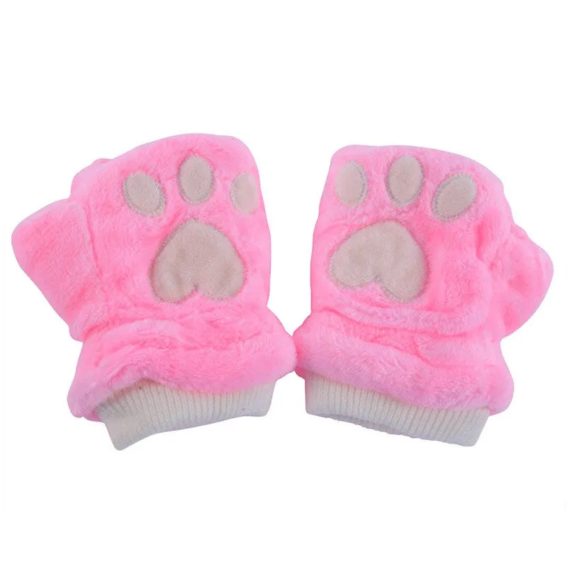 Women Girls Fingerless Warm Fur Fleece Gloves Cute Mittens Wrist Glove 6 Colors SM6