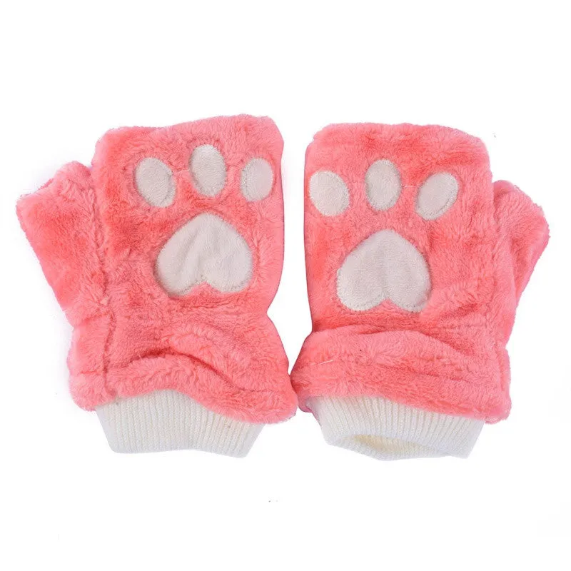 Women Girls Fingerless Warm Fur Fleece Gloves Cute Mittens Wrist Glove 6 Colors SM6