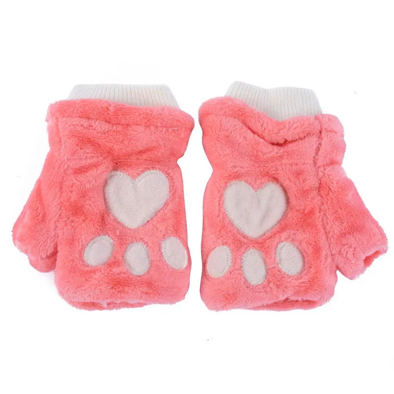 Women Girls Fingerless Warm Fur Fleece Gloves Cute Mittens Wrist Glove 6 Colors SM6