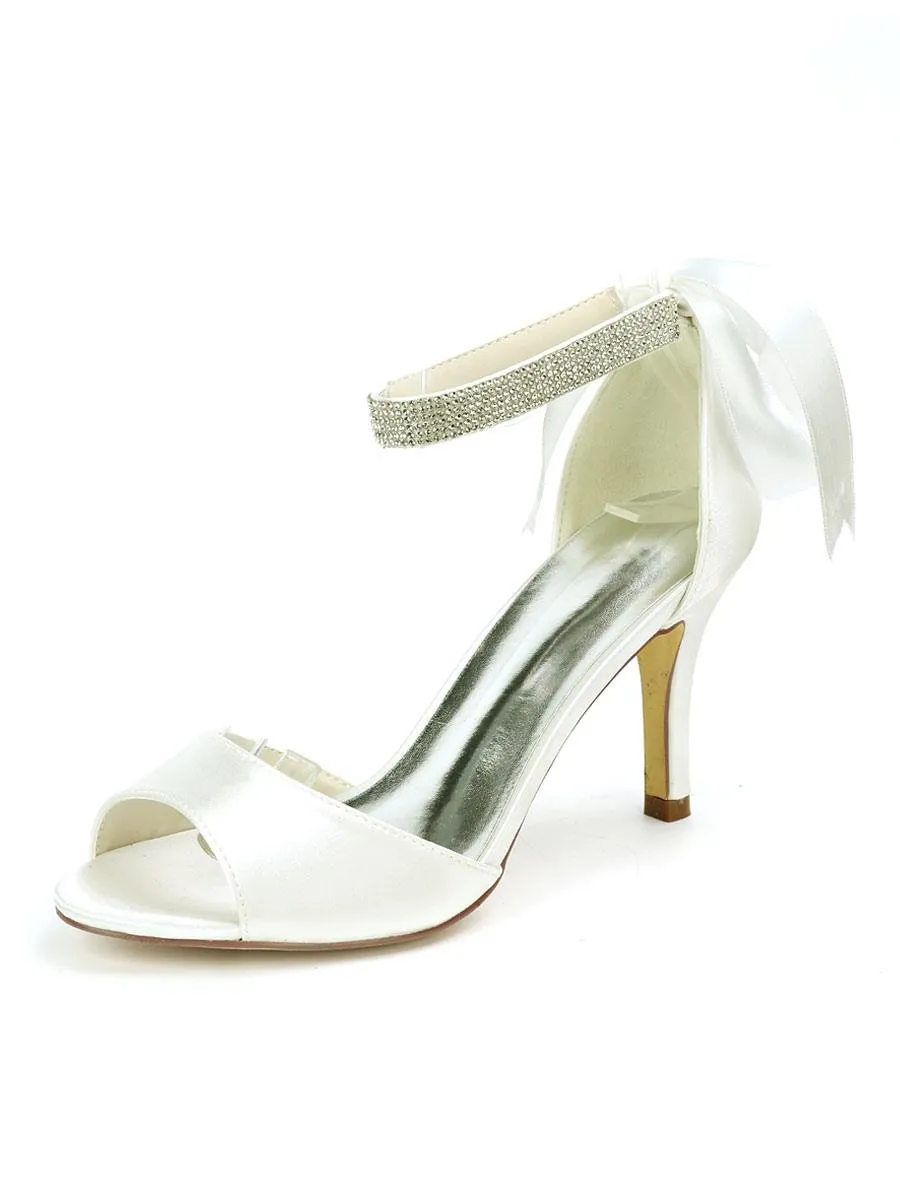 Women's Lace Up Ankle Strap Heeled Bridal Sandals