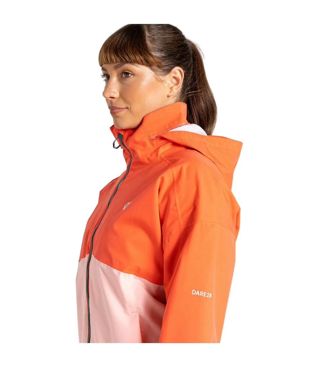 Womens/ladies trail colour block waterproof jacket neon peach Dare 2B